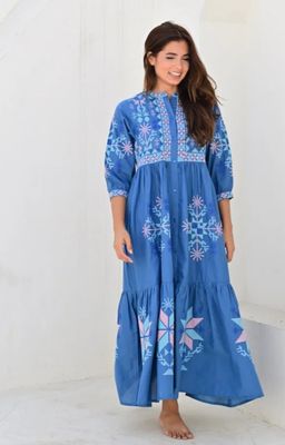 Narbonne kjole med broderier blue